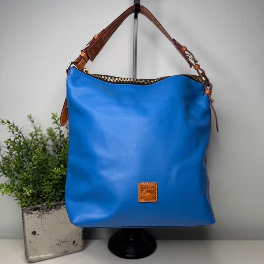 Dooney & Bourke McKenzie Hobo Bag Women Blue Leather Tassel Preppy Large Handbag
